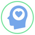Icon of a heart inside the head of a person.